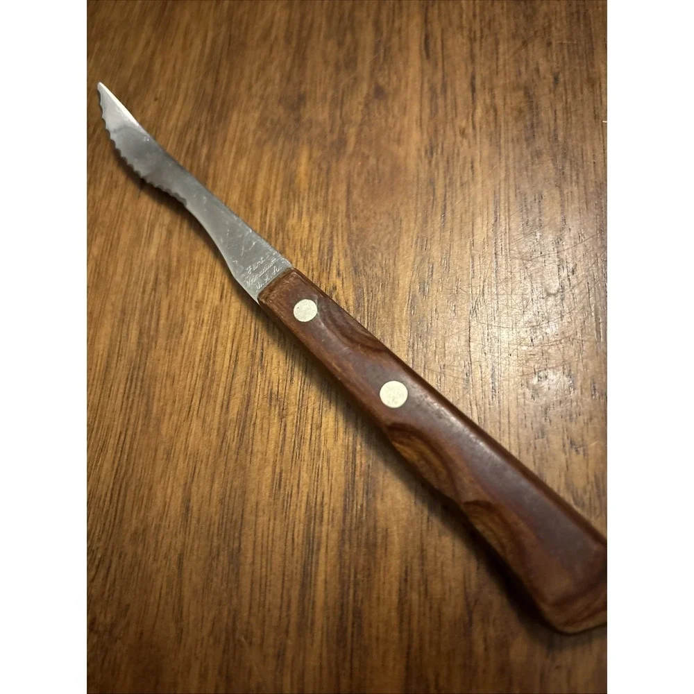 Vintage Flint Vanadium Stainless‎ Grapefruit Knife Wood Handle USA Curved